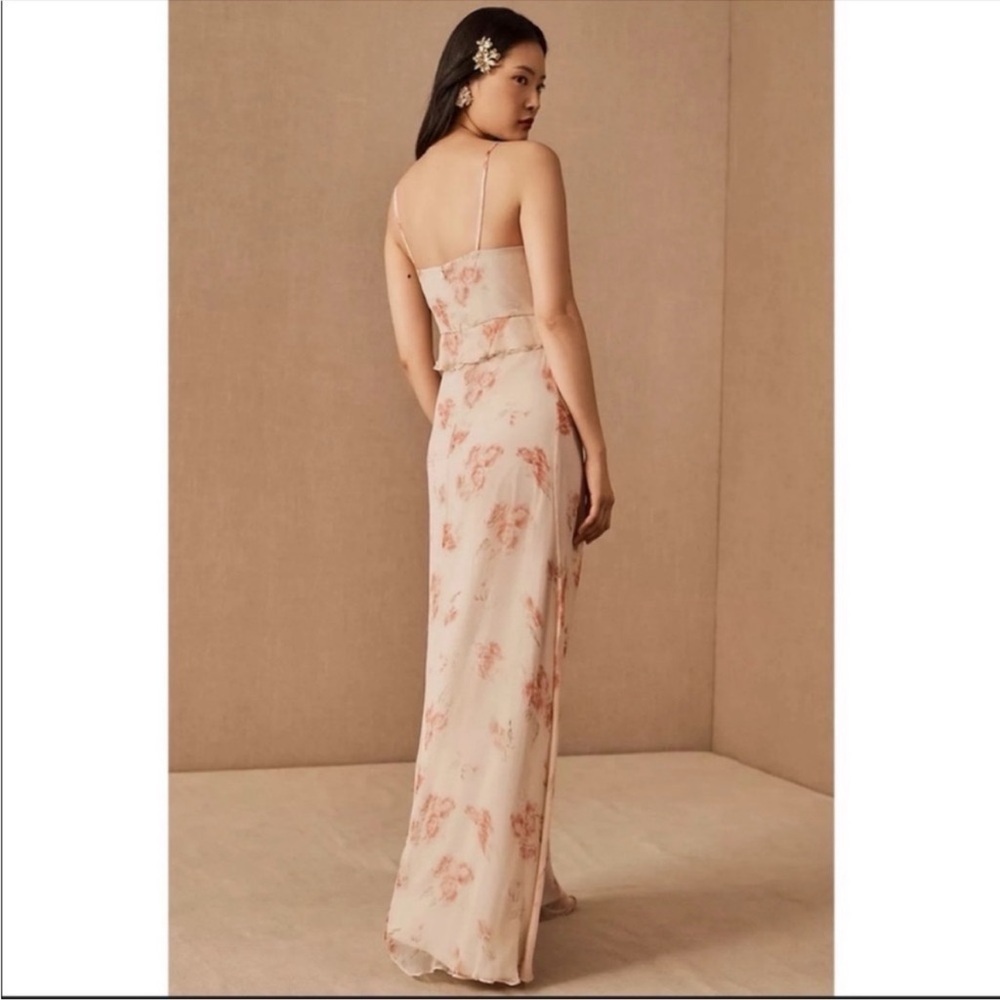 ANTHROPOLOGIE BHLDN Blush Floral Chiffon Ruffle Maxi Dress Bridesmaid Gown NWT - Picture 6 of 11